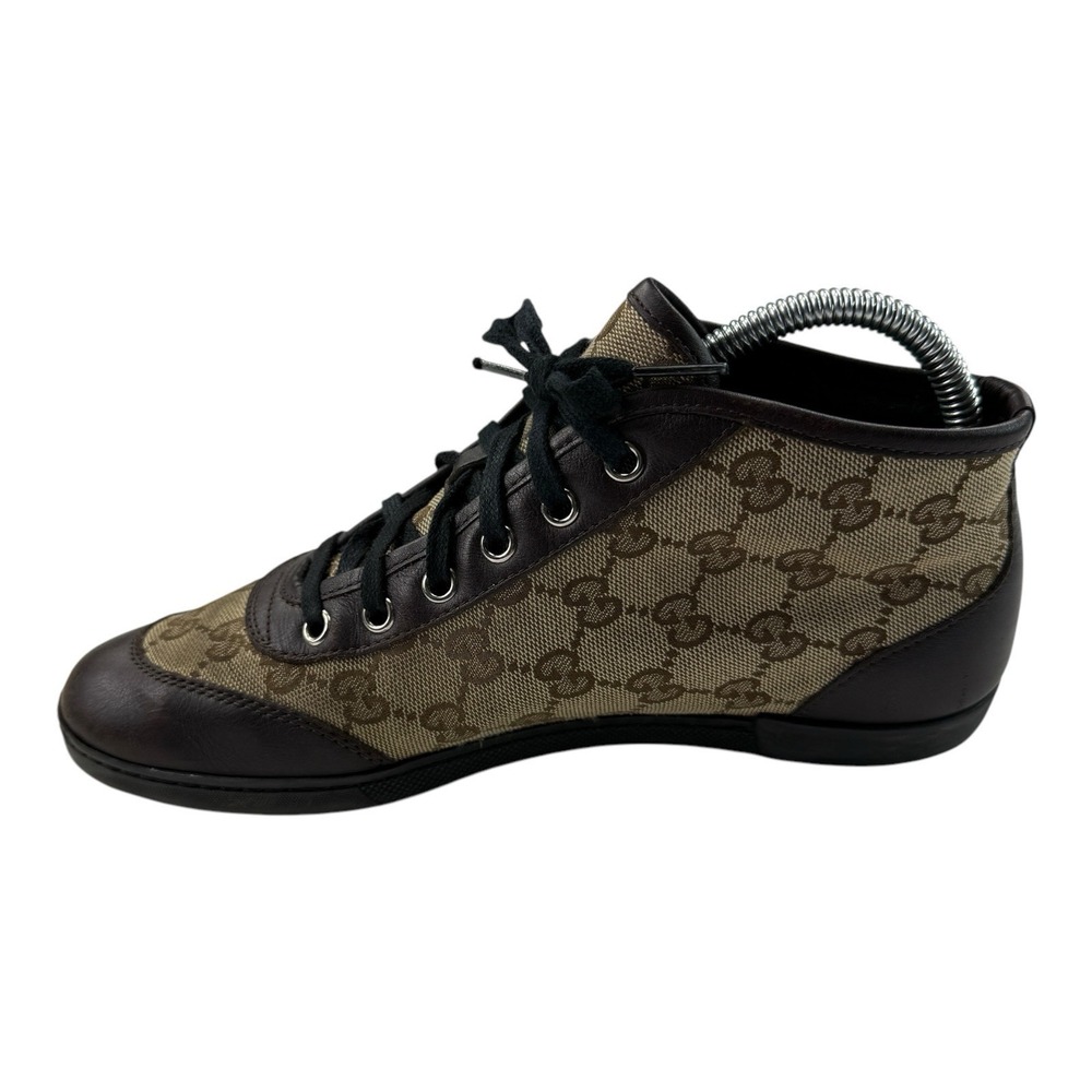 Gucci GG Monogram High Top Sneakers Brown Leather Canvas 390968 Women's 36.5 G - Picture 6 of 13